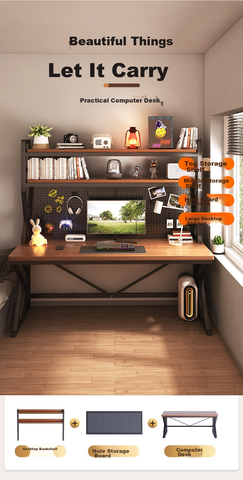 Quanpinwu Computer Desk with Storage, Gaming Desk, Study Table, Organizer Shelf, Pegboard Combination All-In Office Desk 8