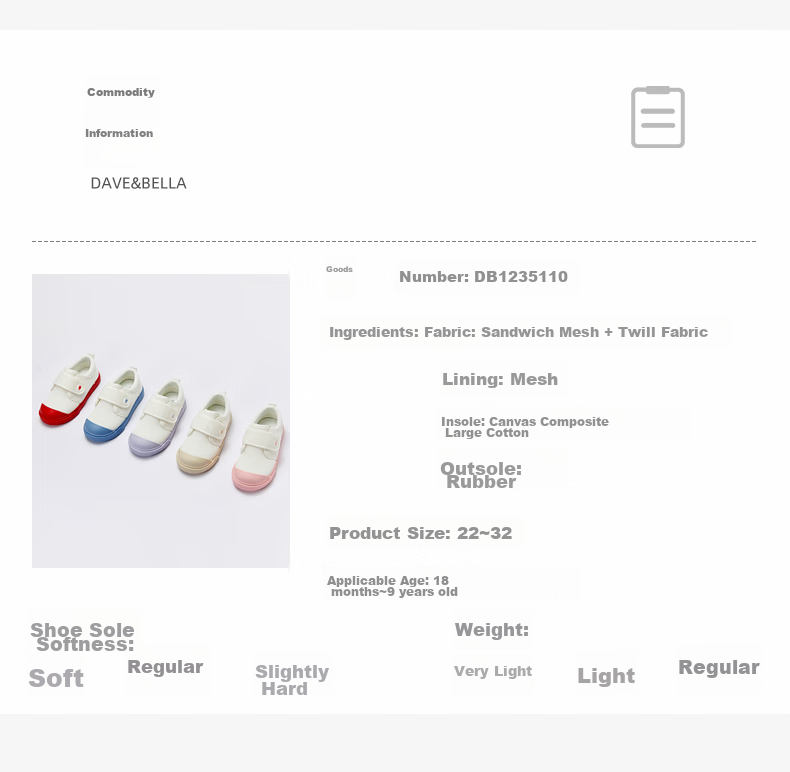 DAVE & BELLA Children's Boys Kindergarten Sneakers Spring Girls Toddler Shoes 2024 Soft-Soled Breathable Kids' Shoes 4