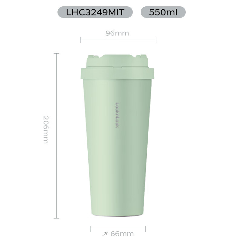 LOCK&LOCK Insulated Mug Meets Vitality, Keeps Hot And Cold Coffee Cup for Men And Women, Stylish Water Bottle, 550ML, Mint Gree