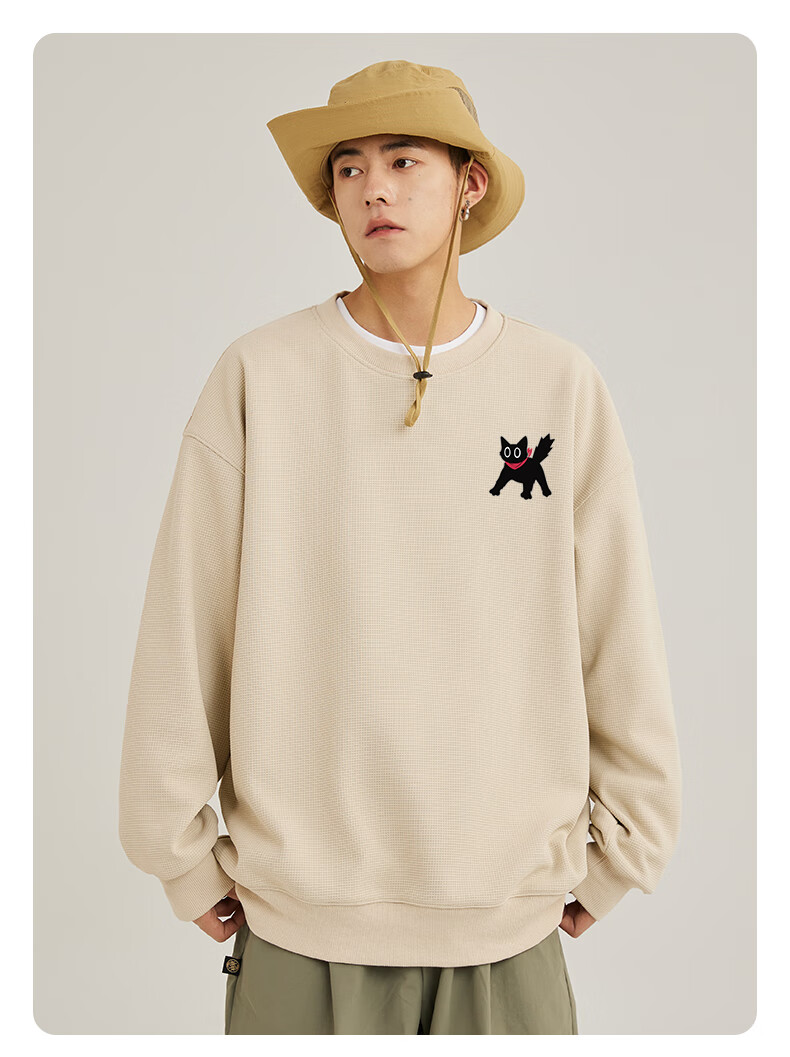 Baleno Waffle Knit Sweatshirt for Men, Spring Student Trendy Cartoon Long-Sleeve Jacket, Round Neck Couple's Oversized Pullover Top 9
