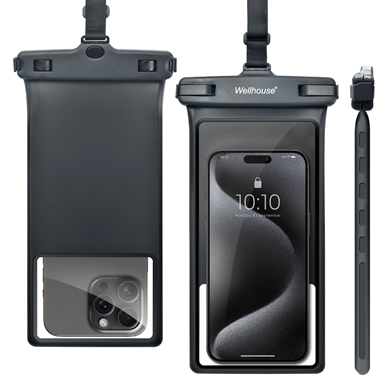 WELLHOUSE Waterproof Pouch for Phone, Swimming, Rafting, Diving, Touchscreen Compatible, Extra Large 8-Inch, Black