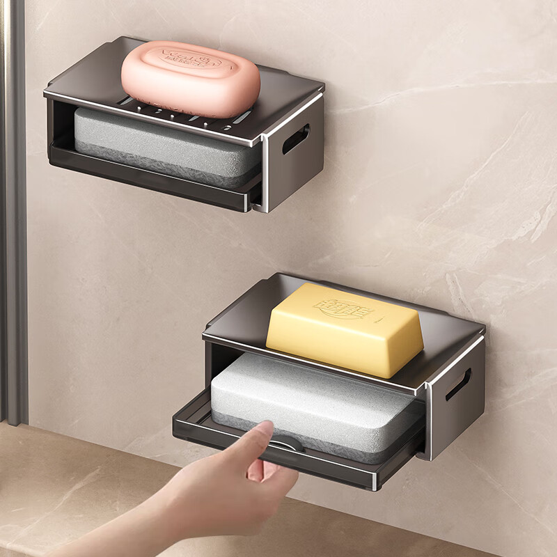Huxiansen Soap Dish without Drilling, Space Aluminum Suction Cup Wall-Mounted Storage Rack for Bathroom, Luxurious Home Use 2