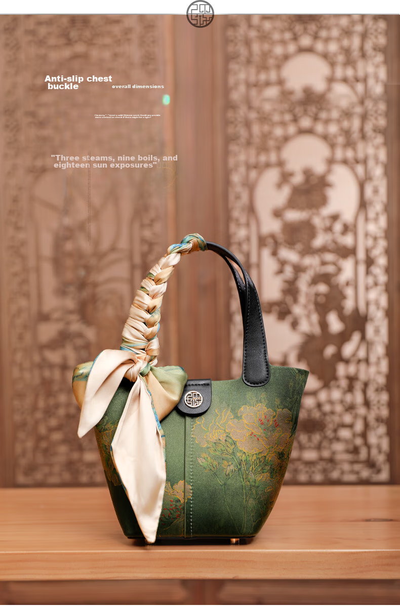 PmSix Mother's Day Gift for Mom, New Chinese-Style Women's Handbag, National Intangible Cultural Heritage Mulberry Silk Vintage Tote Basket Crossbody Bag 2