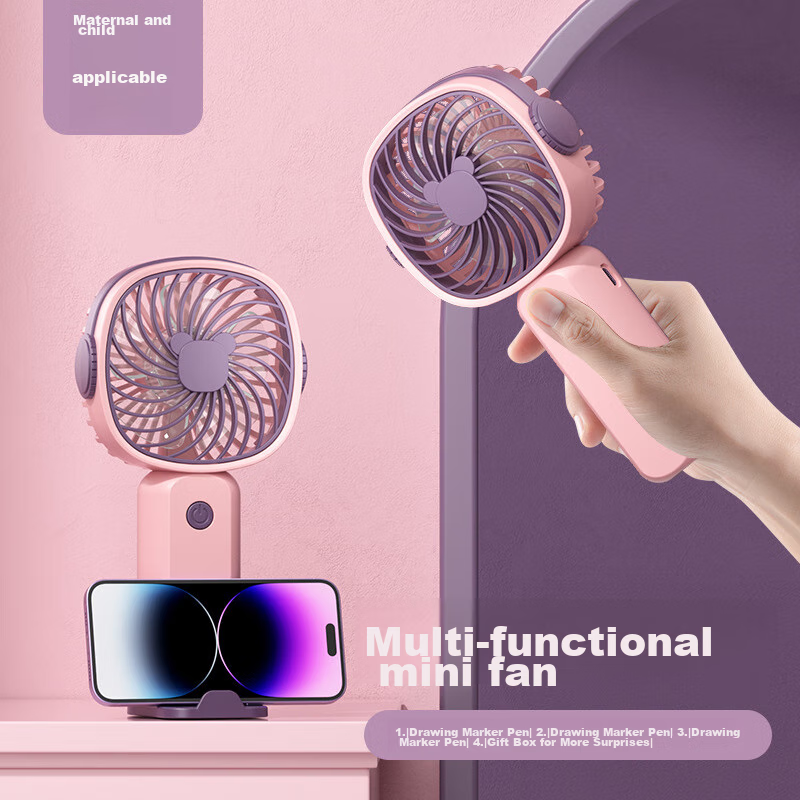 Elifo Small Desktop USB Fan, Portable Handheld Fan, Compact Electric Fan, Desktop Fan, Pink And Purple