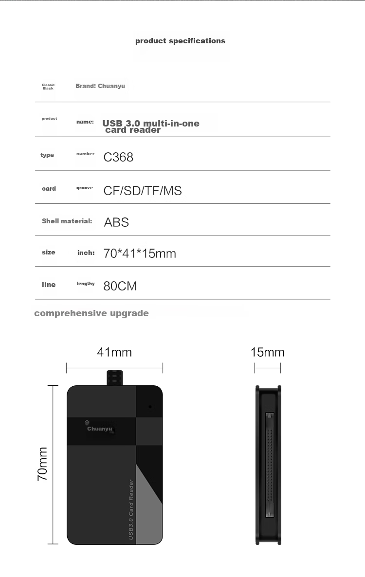 Chuanyu USB3.0, 80cm Cable Length, TF/SD/CF/MS Card Multi-Function All-In High-Speed Card Reader, for DSLR Cameras, Smartphones, Dash Cams, Memory Cards 11
