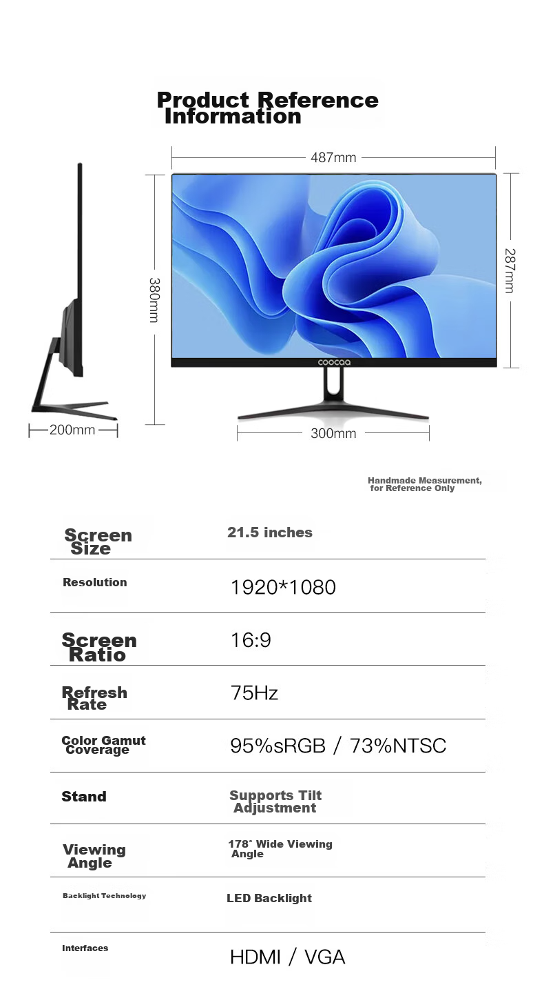 Coocaa Skyworth 31.5-inch 2K HD Large Screen Monitor Low Blue Light Narrow Bezel Wall-Mountable IPS QHD Gaming Office Desktop Display 32K15 12