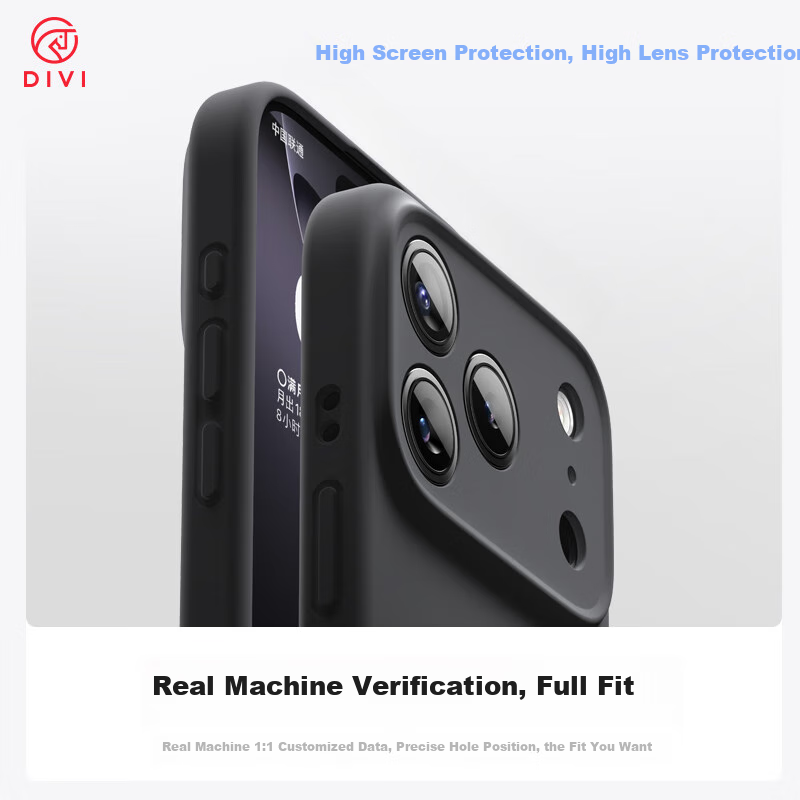 Чехол для iPhone 17 Pro Max DIVI, черный, из жидкого силикона, защита камеры, противоударный