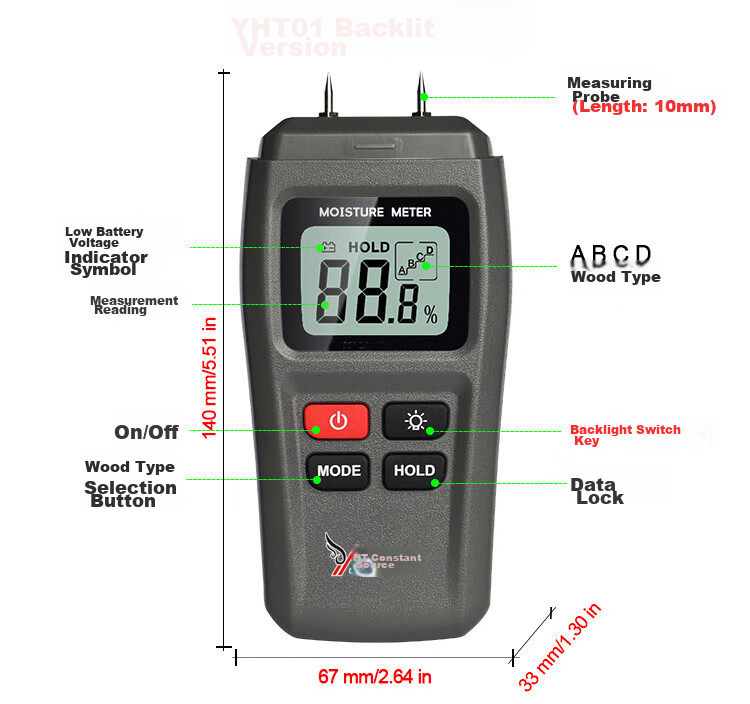 YHT Color Screen Sensor Moisture Meter MT28C for Furniture, Wood, Floor, Wall Moisture Content And Humidity Testing Instrument 23