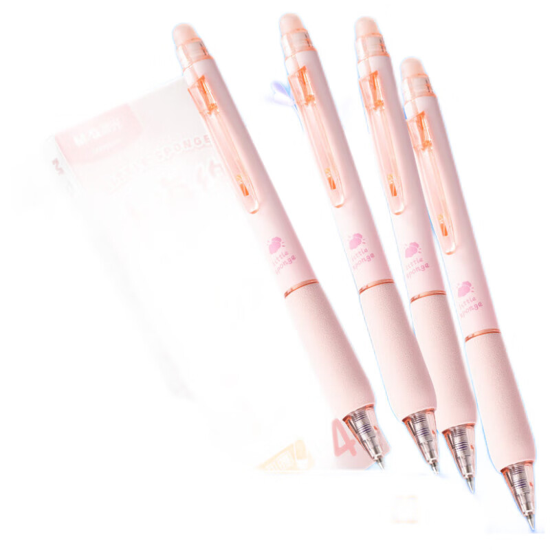 M&G Erasable Gel Pen, Retractable Bullet Tip, 0.5mm Crystal Blue Signature Pen, Small Sponge Protective Cover, High-Value Pink Barrel, 4-Pack AKPH3218