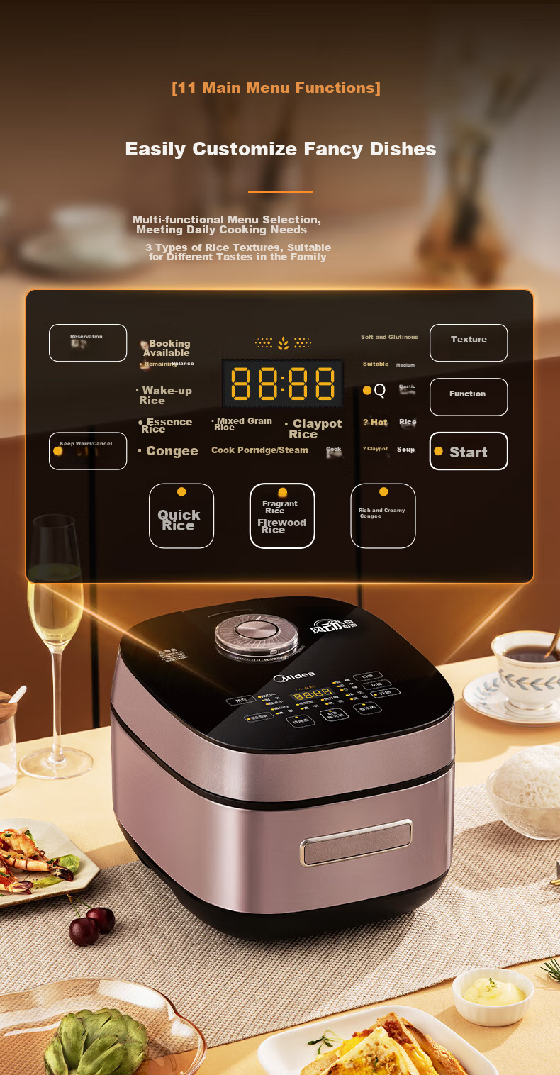 Midea Titanium-Free Fluorine-Resistant Celadon Pot Thickened Rice Cooker Petal IH Series Smart Electromagnetic Heating Household Electric Rice Cooker for Cooking Rice And Porridge [Same As Offline Model] CFB4097H 12