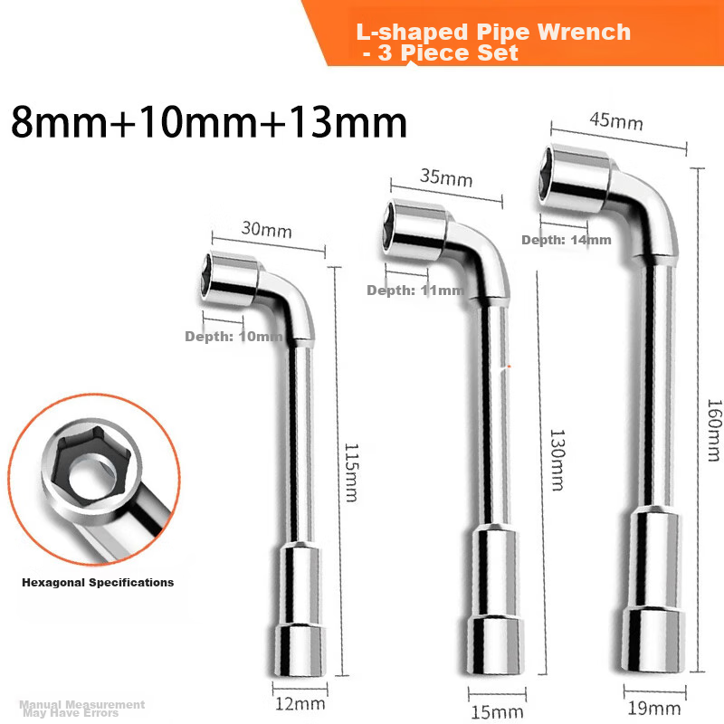 GREENER L-Shaped Household Socket Wrench Set of 3 Pieces: Hexagon/pipe/torpedo/bent head/double-headed/piercing Tire Wrench