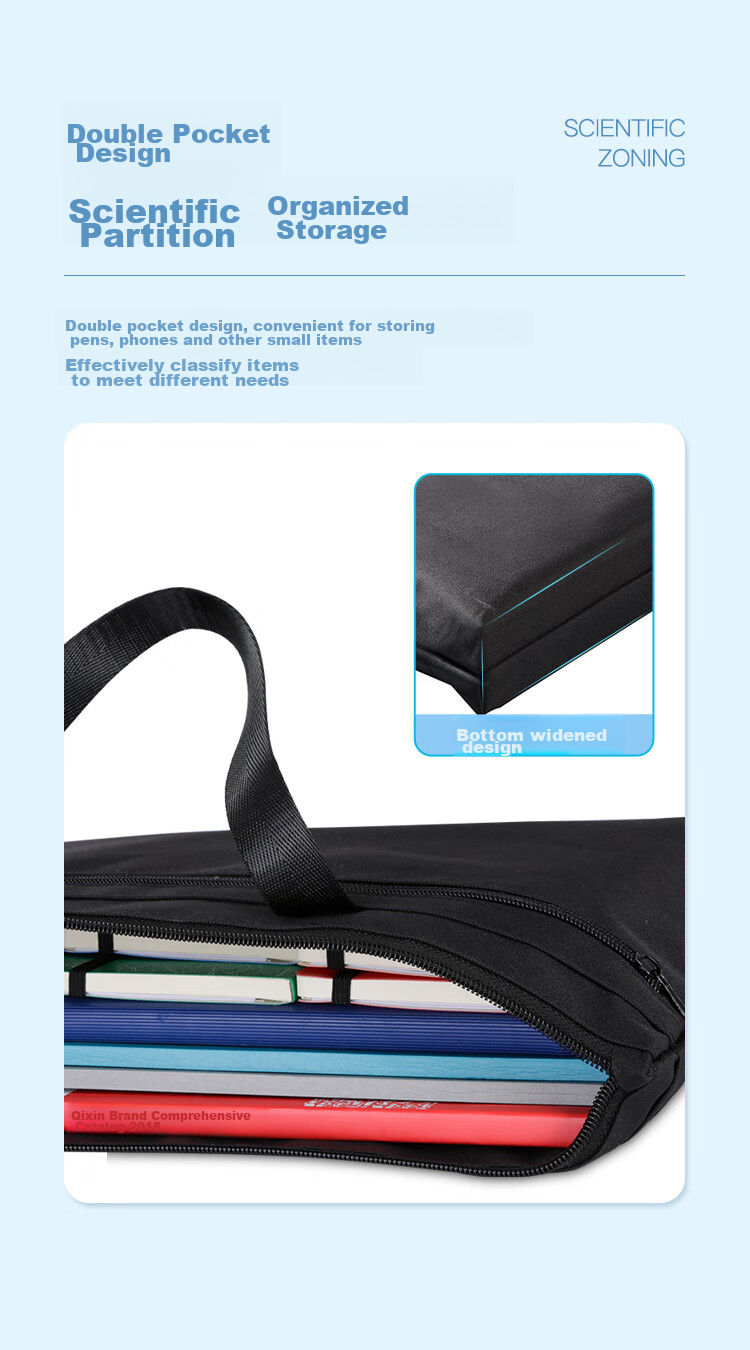 COMIX Double-Layer Handheld Briefcase Document Bag, Large Capacity Laptop Meeting Briefcase, Black, Widened Bottom A8160 4