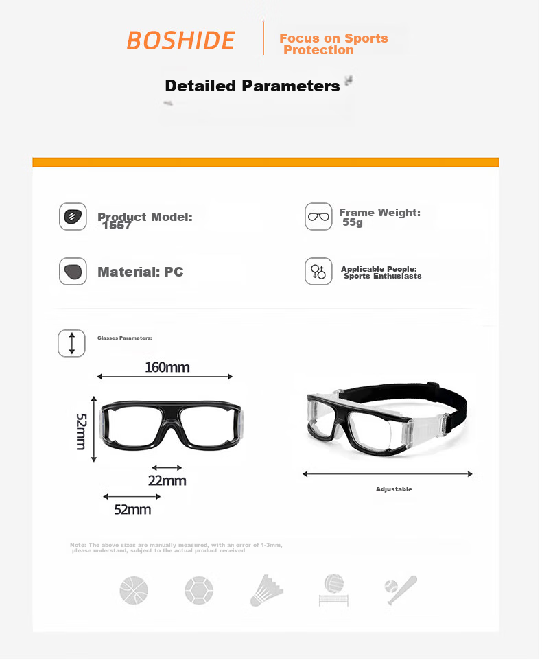 Boshide Basketball Glasses, Nearsighted Glasses, Sports Goggles for Men And Women, Can Be Fitted with Prescription Lenses, Black, No Prescriptio 12