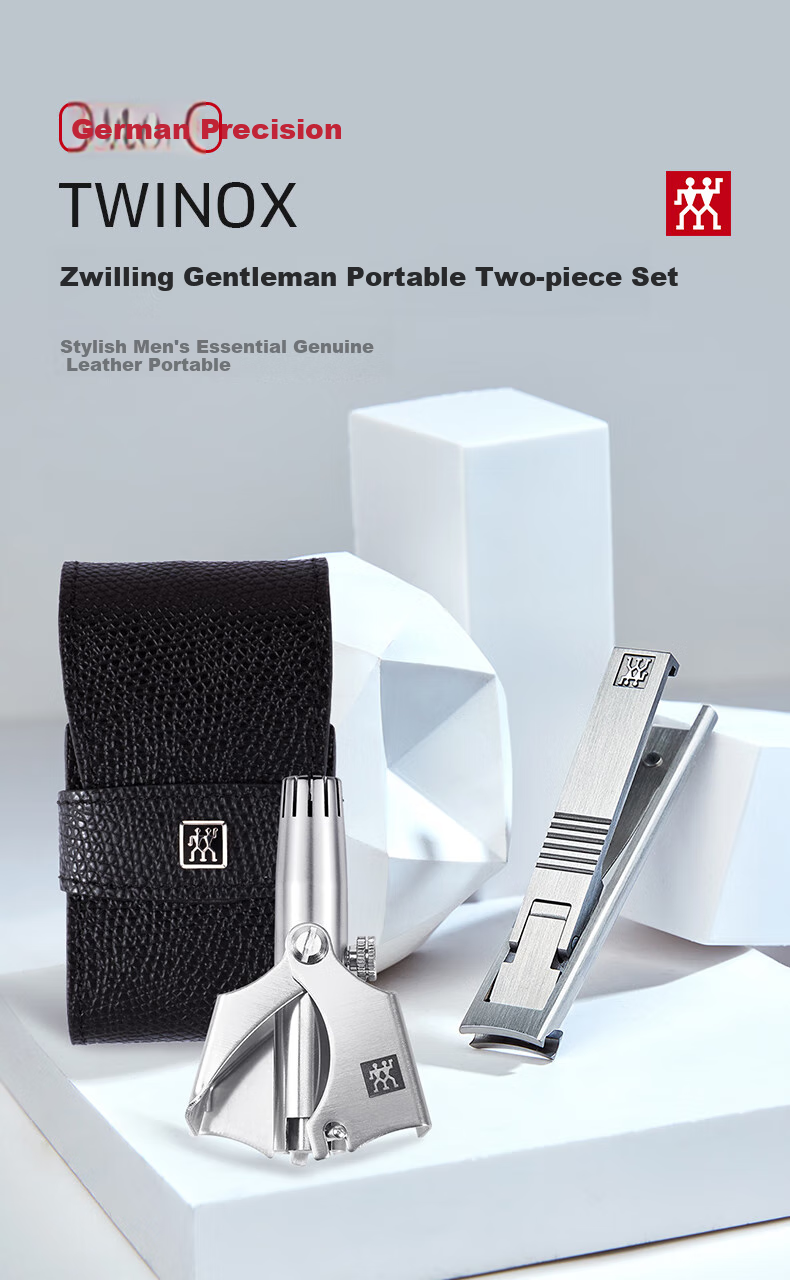 ZWILLING Nail Clipper Set, Stainless Steel Nail Clippers, Ear And Nose Hair Trimmer, Beard Clipper, German Genuine Leather, Gift for Boyfriend 1