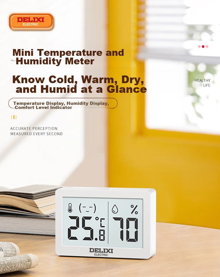 DELIXI ELECTRIC Thermometer And Hygrometer, High-Precision Digital Display, Baby Room Home Use, Wall-Mounted, Dual-Use for Dry And Wet Environments, ABS Electronic, Indoor 1