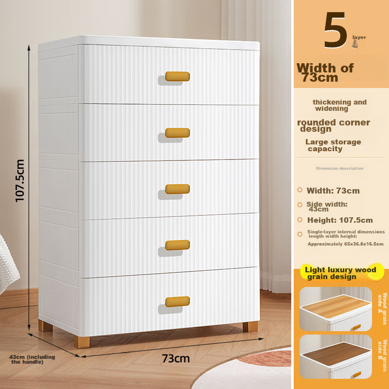 JEKO&JEKO Drawer Storage Cabinet for Bedroom Living Room, Wardrobe Bedside Table Toy Snack Organizer Five-Drawer Chest with Five Layers