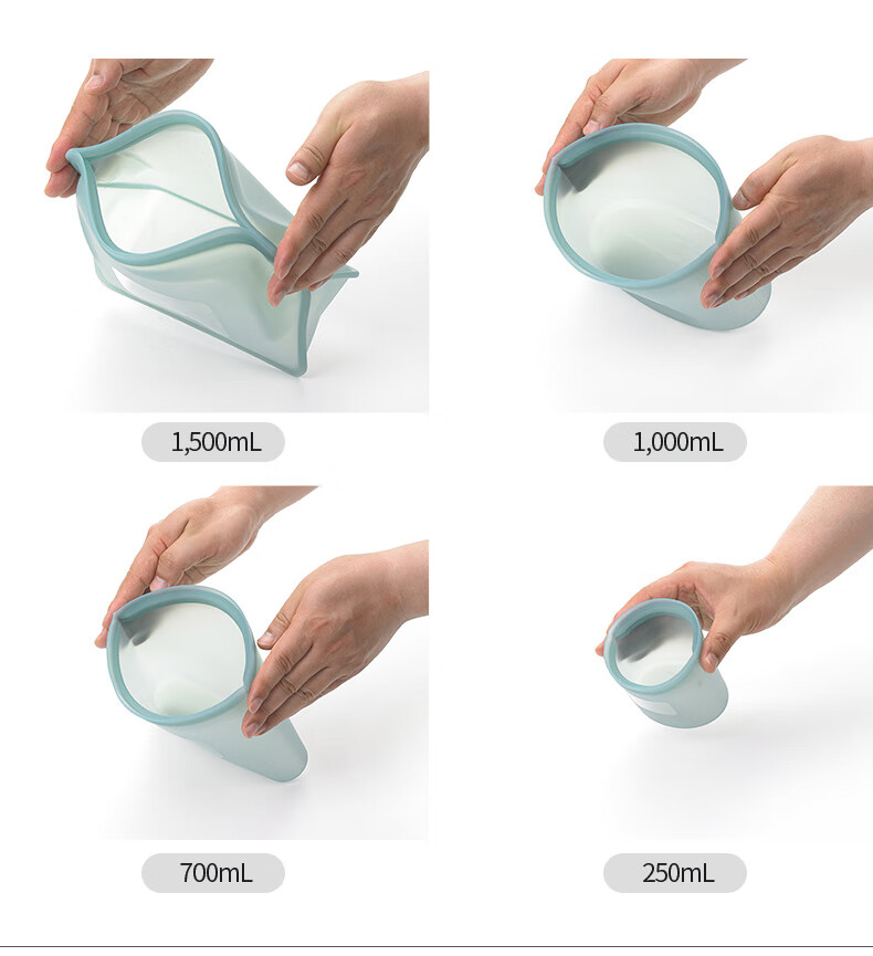 GLASSLOCK Food-Grade Silicone Kitchen Storage Bags for Microwave, Refrigerator, Freezer, Portioning And Sealing 1000ml 3