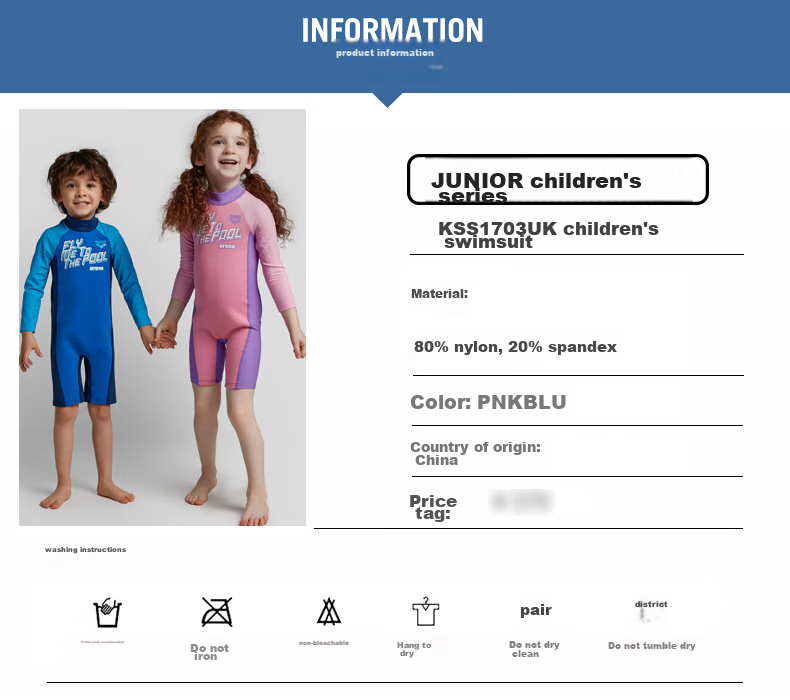Arena Children's Long-Sleeve Swimsuit with Shorts, One-Piece Swimwear for Older Kids, Sun Protection, Chlorine-Resistant, Quick-Drying, Professional Training, Vacation, Hot Springs 1