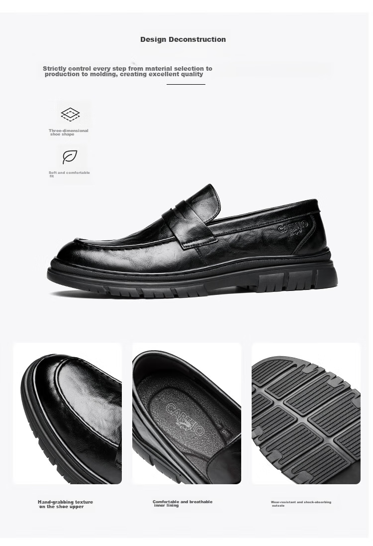 CARTELO Men's Loafers, Leather Shoes, Business Casual Shoes, Breathable Soft Leather Slip-On Shoes, Model 9925, Black, Size 39 4