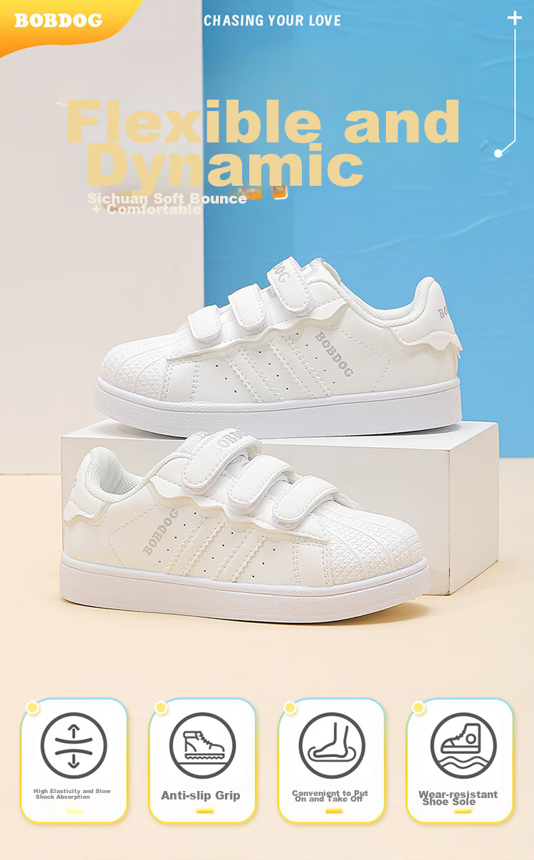 BOBDOG Children's Shoes, Girls' Low-Top Sneakers, Spring And Autumn Style, Kids' Sports Shoes, 101533153, Cream White/light Pink, Size 24 1