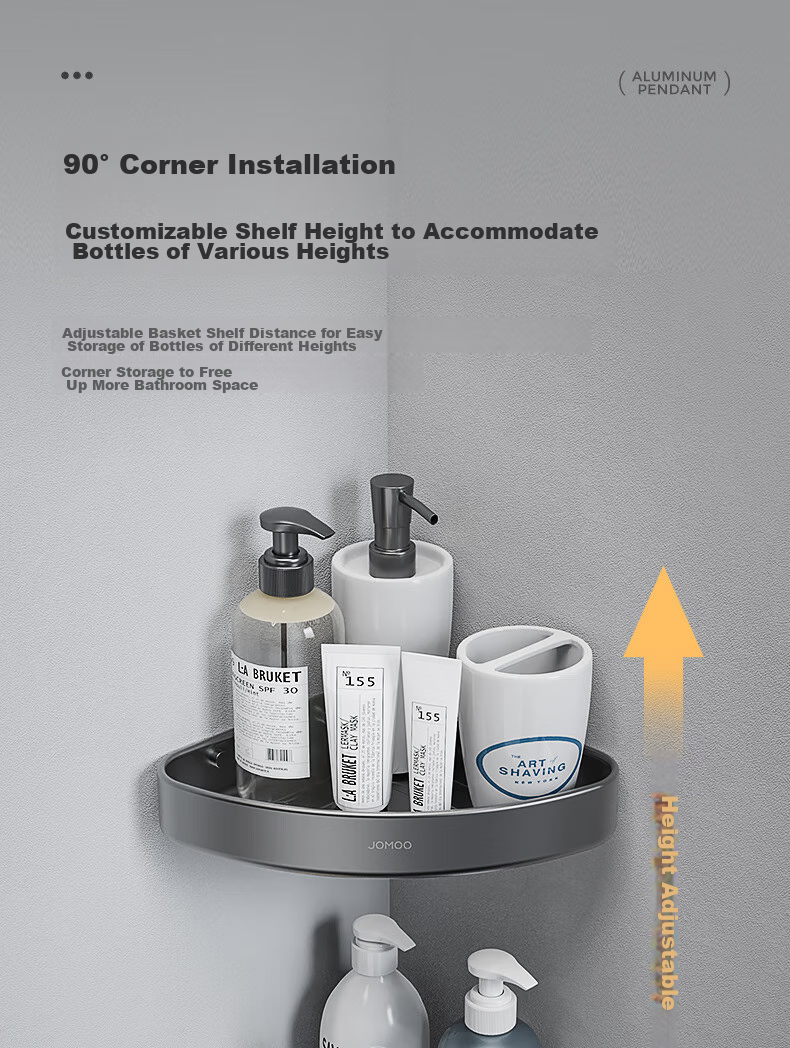 JOMOO No-Drill Bathroom Storage Rack, Wall-Mounted Organizer Shelf, Space Aluminum Triangular Basket Storage Rack, 9301113 9