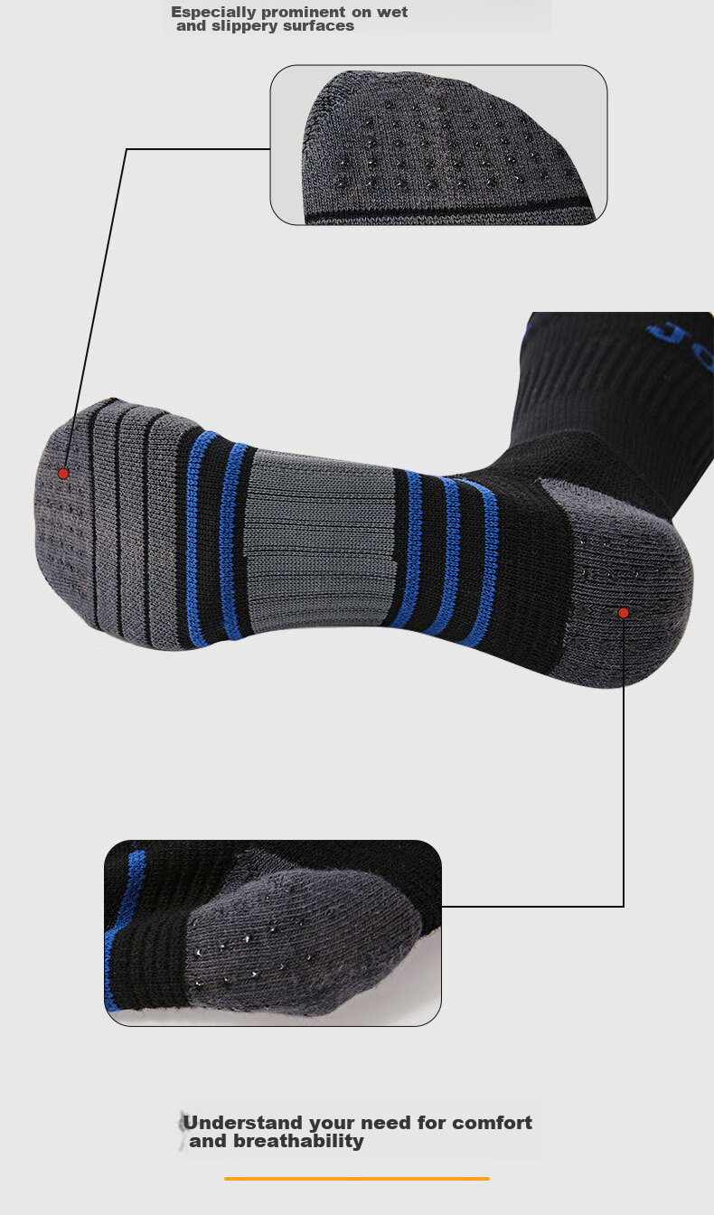 JOMA Mid-Calf Sports Socks Breathable Sweat-Wicking Durable Running Training Basketball Badminton Socks Black One Size Fits All 19
