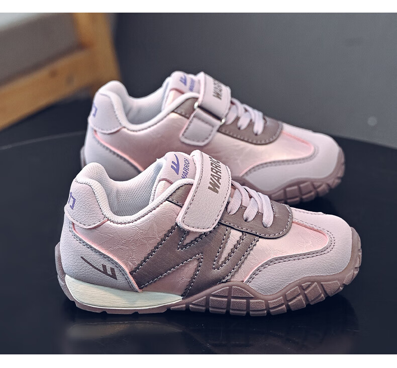 Warrior Girls' Sports Shoes Spring and Autumn White Sneakers Lightweight Kids Running Shoes WZ-1643 Beige/Purple Size 28 11