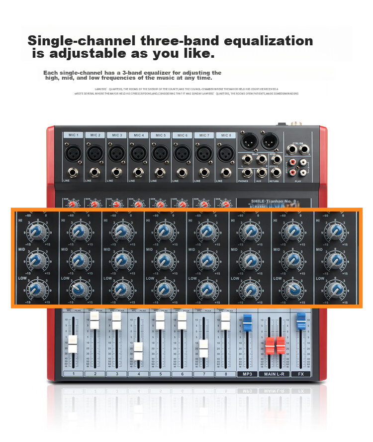 SHILE Tianqin No. 8 Professional 8-Channel Mixer with DSP Effects, for Stage Performances, Weddings, Events, Conference Rooms, And Remote Video Effects, Front-End Reverb Processor 5