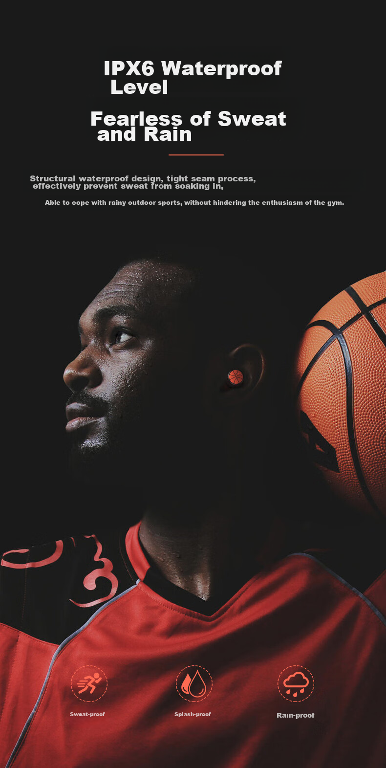 EMEY Bluetooth Headphones, Wireless Bluetooth, Sports Music Gaming Earphones, In-Ear Noise-Cancelling Headphones with Long Battery Life, Compatible with Apple Xiaomi Huawei Phones, T5 Basketball Model 8