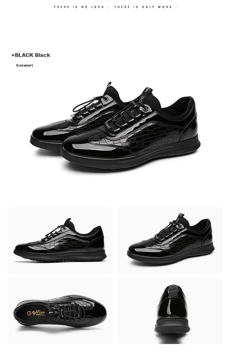 Goldlion Men's Shoes, Business Casual Shoes, Fashionable Comfortable Soft Elastic Band Leather Shoes G539410008AAA with Lining, Size 41 19