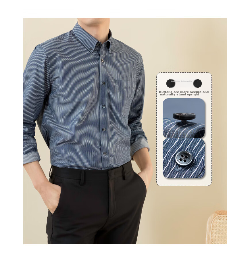 BLACKMONDAY [Easy-Care] Striped Shirt for Men, Spring And Autumn Business Casual Wrinkle-Resistant Non-Iron Long-Sleeve Dress Shirt 6