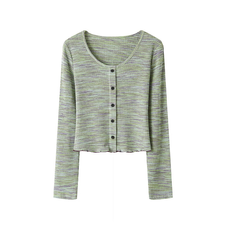 Dme Autumn Artistic Gradient Vintage Round Neck Ruffled Edge Elegant Women's T-Shirt with Moisturizing Cloud Cotton 9