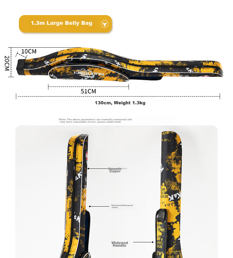 GW Fishing Tackle Bag, Water Color Liangchen Rod Bag, 1.26 Meters Double-Layer Fishing Rod Bag, Big Belly Bag, Sea Rod Bag, Rock Fishing Rod Bag, Lure Bag, Fishing Tackle Supplies, Angling Accessories 9