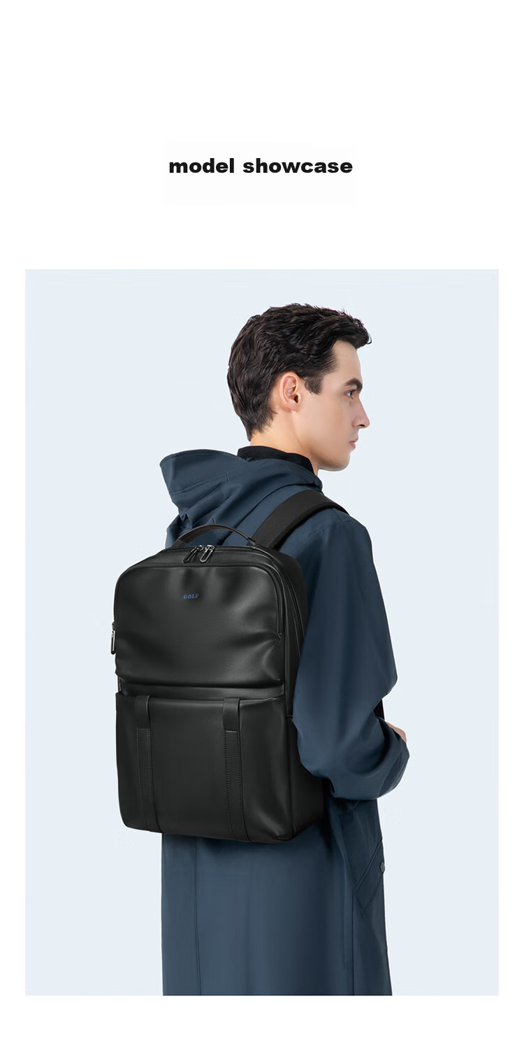 GOLF Backpack for Men, Soft Leather 15.6-Inch Laptop Bag, Large Capacity Commuter Business Travel Bag, Student Schoolbag for Wome 13