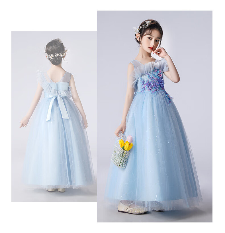 LUOBOBEIBEI Girls' Dress Princess Flower Girl Wedding Dress Piano New Year Dress Yellow Dress Size 130 12