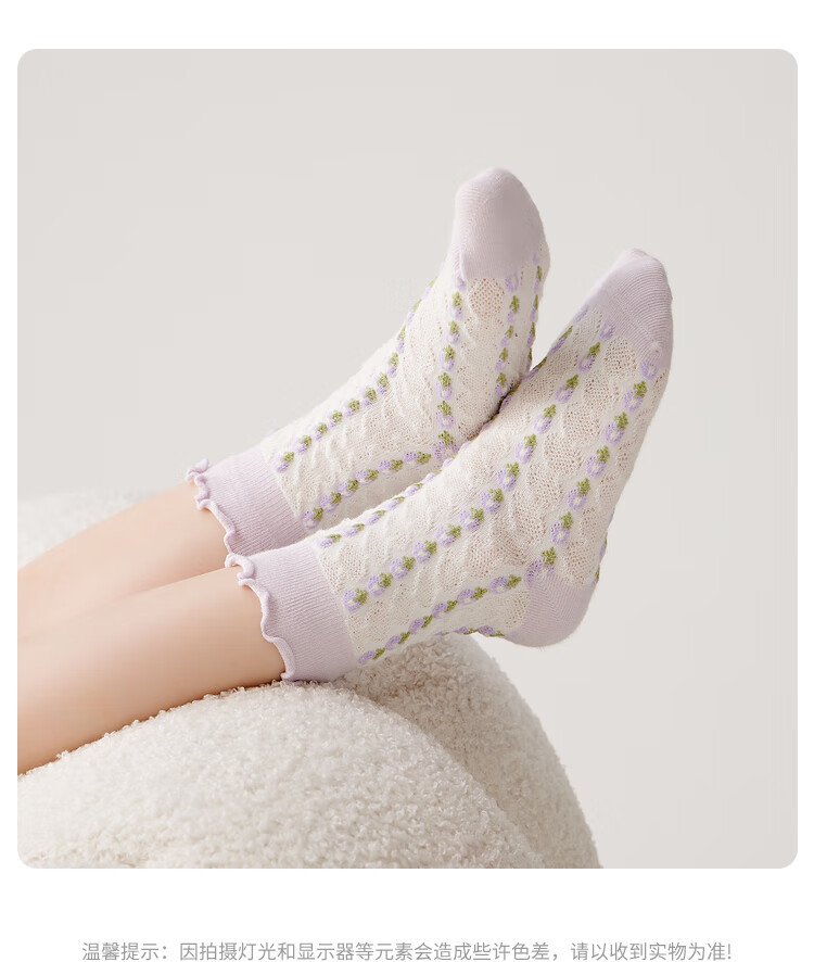 BALABALA Girls' Socks, Spring Children's Cotton Socks, Jacquard Pattern, Skin-Friendly, High-Elasticity, for Older Children, Three-Pair Pack, 208925172003 5
