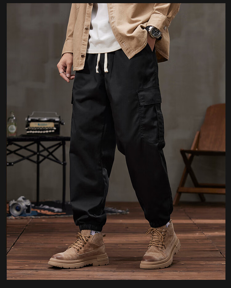 Dingfengbaoluo Casual Pants for Men, Summer Heavyweight Trendy Brand, Loose-Fitting Joggers, Fashionable Versatile Athletic Sweatpants, K602 Black 2XL 22