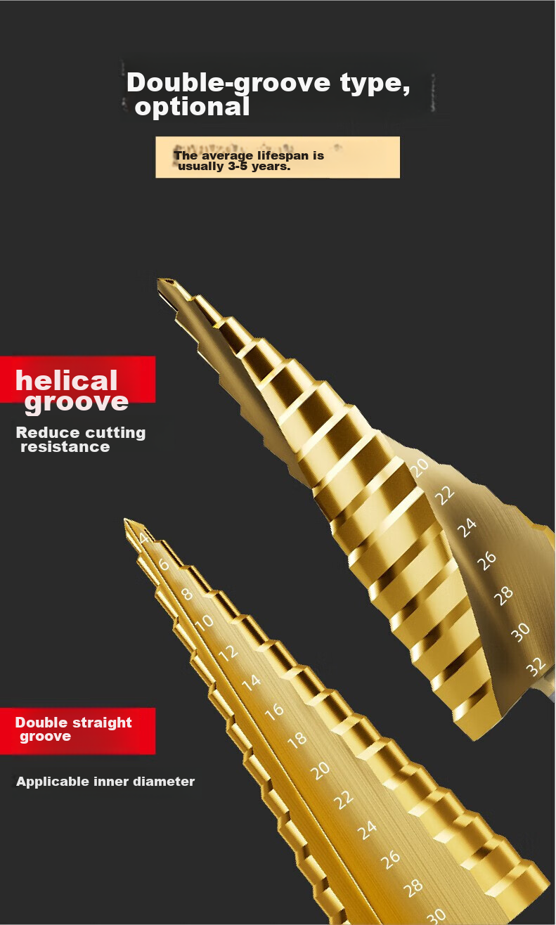 HUHAO Pagoda Drill Bit High Hardness Iron Plate Stainless Steel Metal Hole Opener Drilling Cone-Shaped Step Drill Bit Hole Opener Hole Enlarger 8