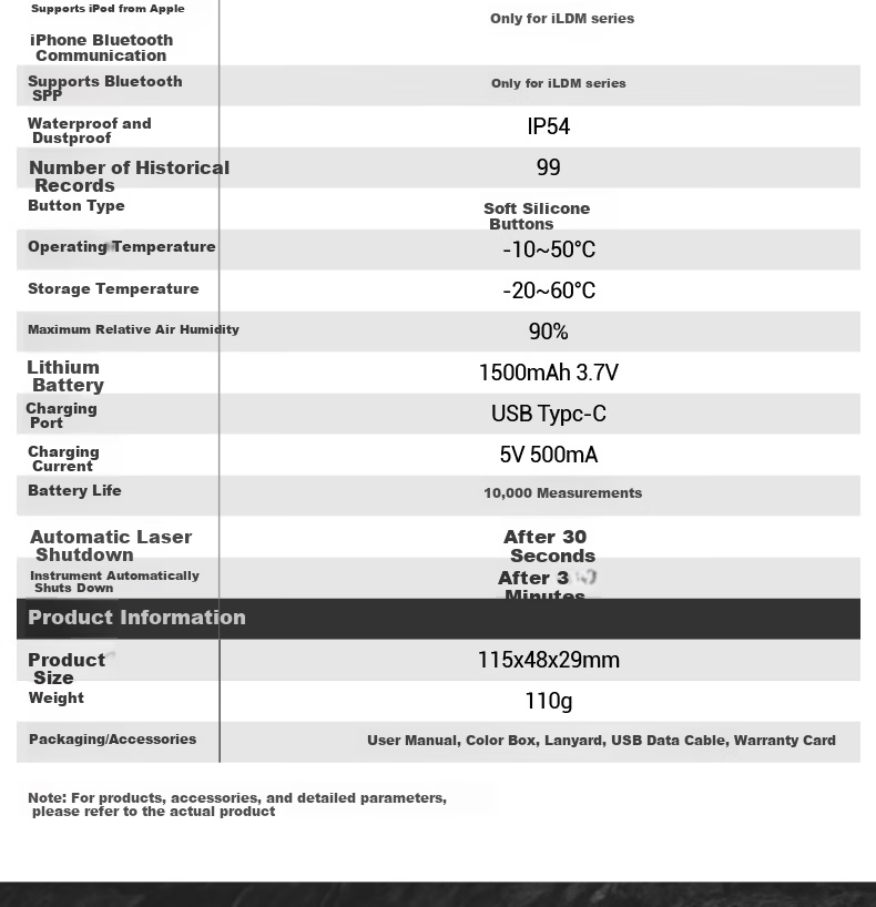 CEM LDM-120C Laser Distance Meter, High-Precision Laser Infrared Room Measuring Device, Electronic Ruler with Voice Playback, USB Direct Charging 21