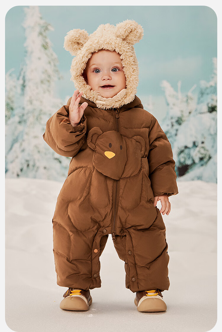Minibala 【Water-Repellent Velvet】Unisex Kids Down One-Piece Suit Baby Three-Protection Romper 2025 Autumn Winter 5
