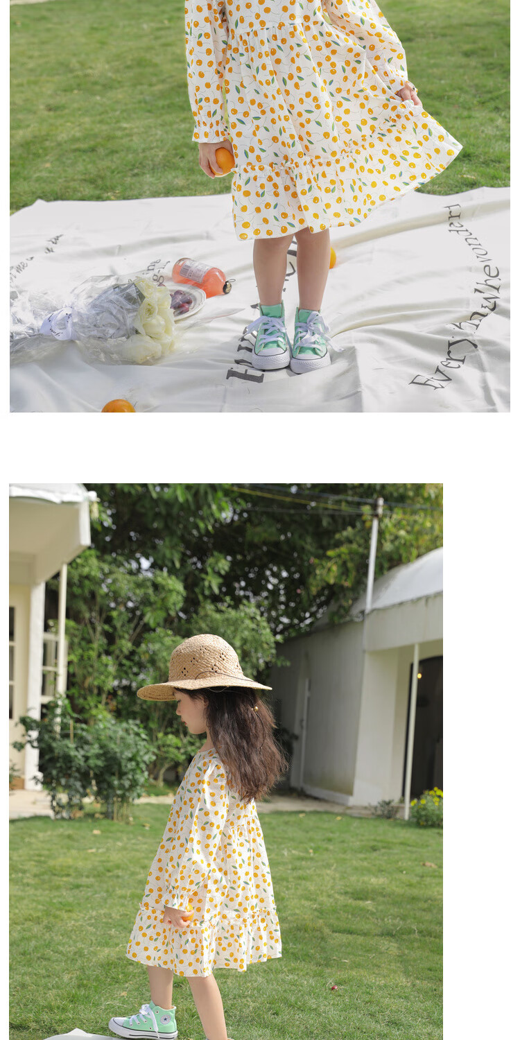 LUSON Chen Da Zhu Girls' Long-Sleeve Floral Print Dress, Spring And Autumn 2025 New Style Children's Fashionable Dress 6