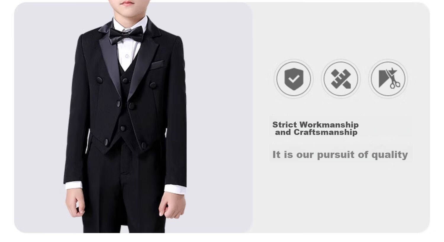 Luomeng Boys' Formal Suit Set, Little Host Piano Performance Outfit, Flower Boy Tailcoat, Black, Size 170 6
