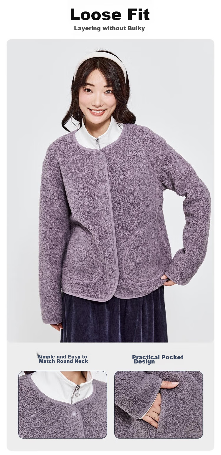 Giordano Women's Teddy Fleece Warm Fashionable Crew Neck Loose Cardigan Jacket 05372859 4