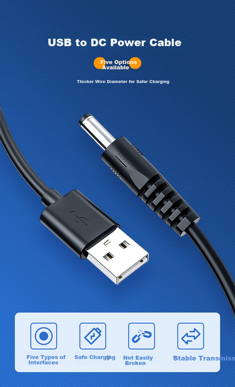 Sanlin Power Cable, USB to DC Round Hole Charging Cable, Adapter/Router/Lamp Power Cord, 5V USB to DC 5.5*2.5*1 Meter, SL-20USB 1