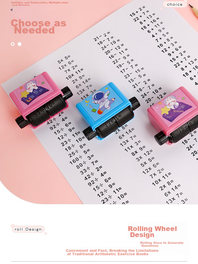 Sannianerban Math Subtraction Arithmetic Problems within 100, Rolling Stamp Questions, Random Question Generator for Primary School Students' Mental Arithmetic, Quick Memorization Tool for Arithmetic, Pink Subtraction Set 4