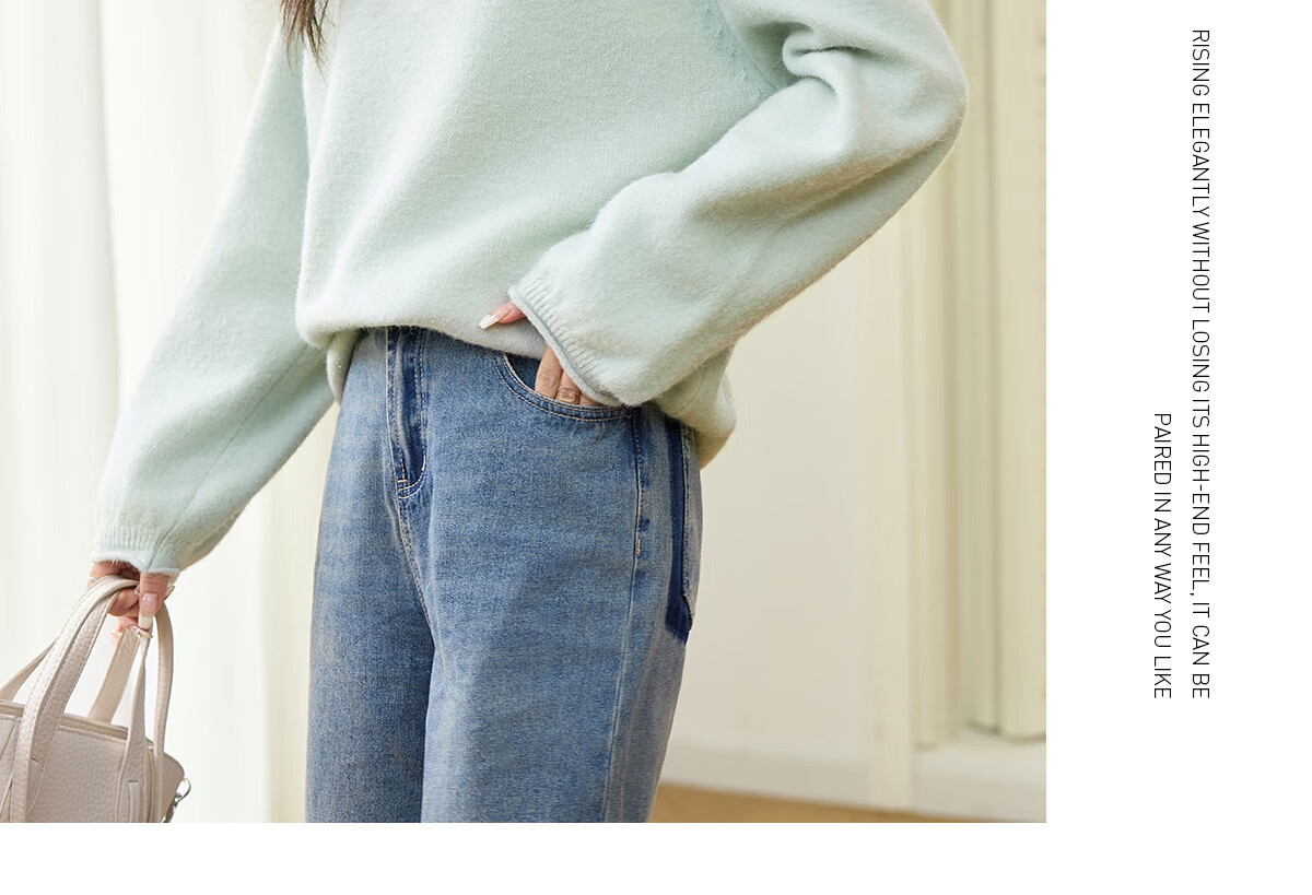 She Enjoy Knitwear Women's Solid Color Rolled Edge Raglan Sleeve Sweater Loose Fit Lantern Sleeve Round Neck Knit Top T51Z018 11
