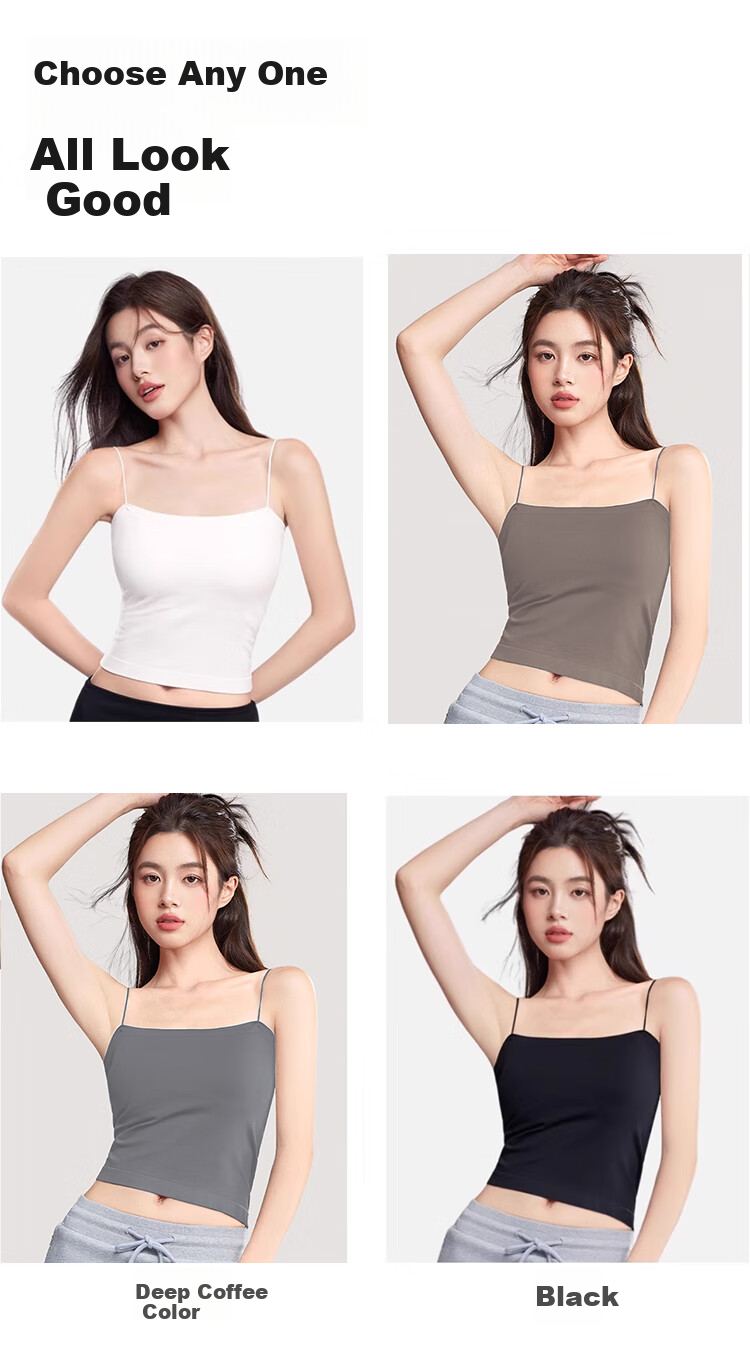 Baobaomian Women's Camisole Tank Top with Built-In Bra And Pads, Solid Color Undershirt, Backless Lingerie, Outer Wear Base Layer Top, Black 17