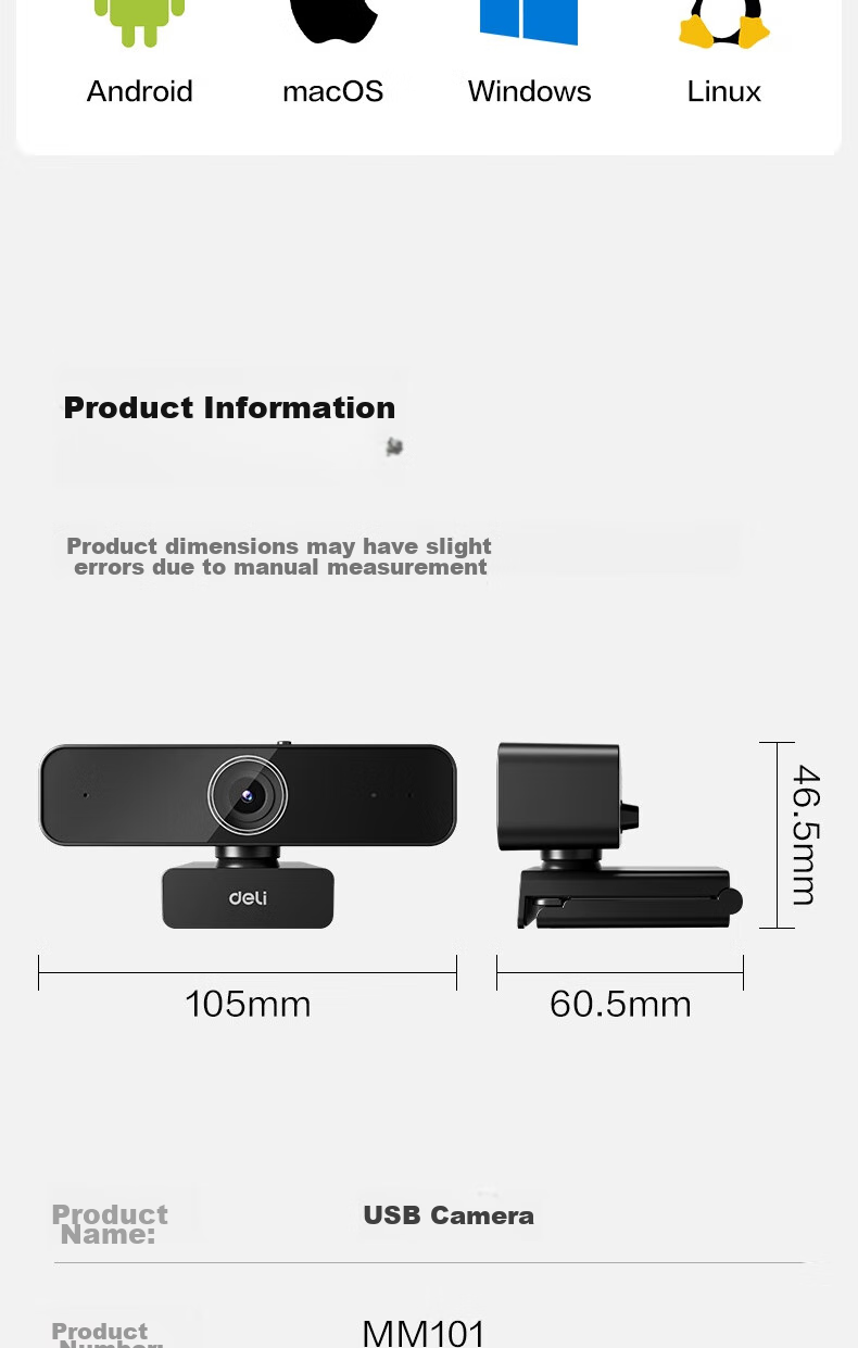 Deli Computer Webcam with Microphone, HD 1080P Wide-Angle USB External Camera for Live Streaming, Video Conferencing, Office Calls, Home Use, MM101 15