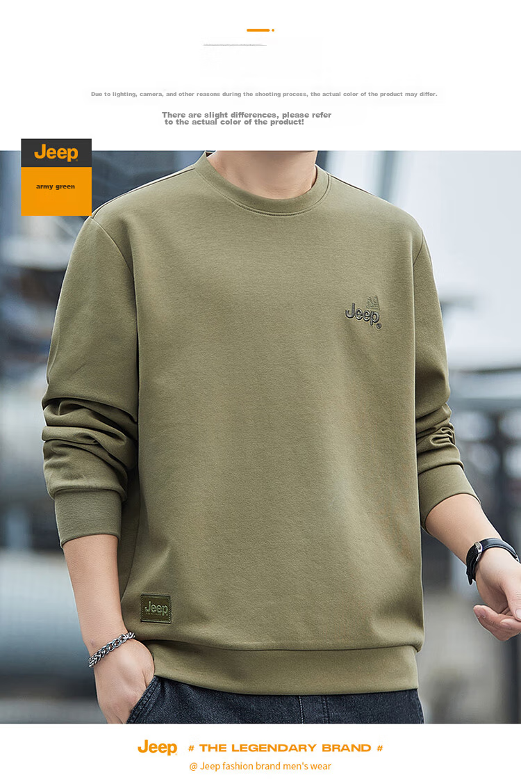JEEP Sweatshirt for Men, Spring And Autumn Round Neck Long Sleeve T-Shirt, Loose Casual Clothing for Men, Black, XL 13