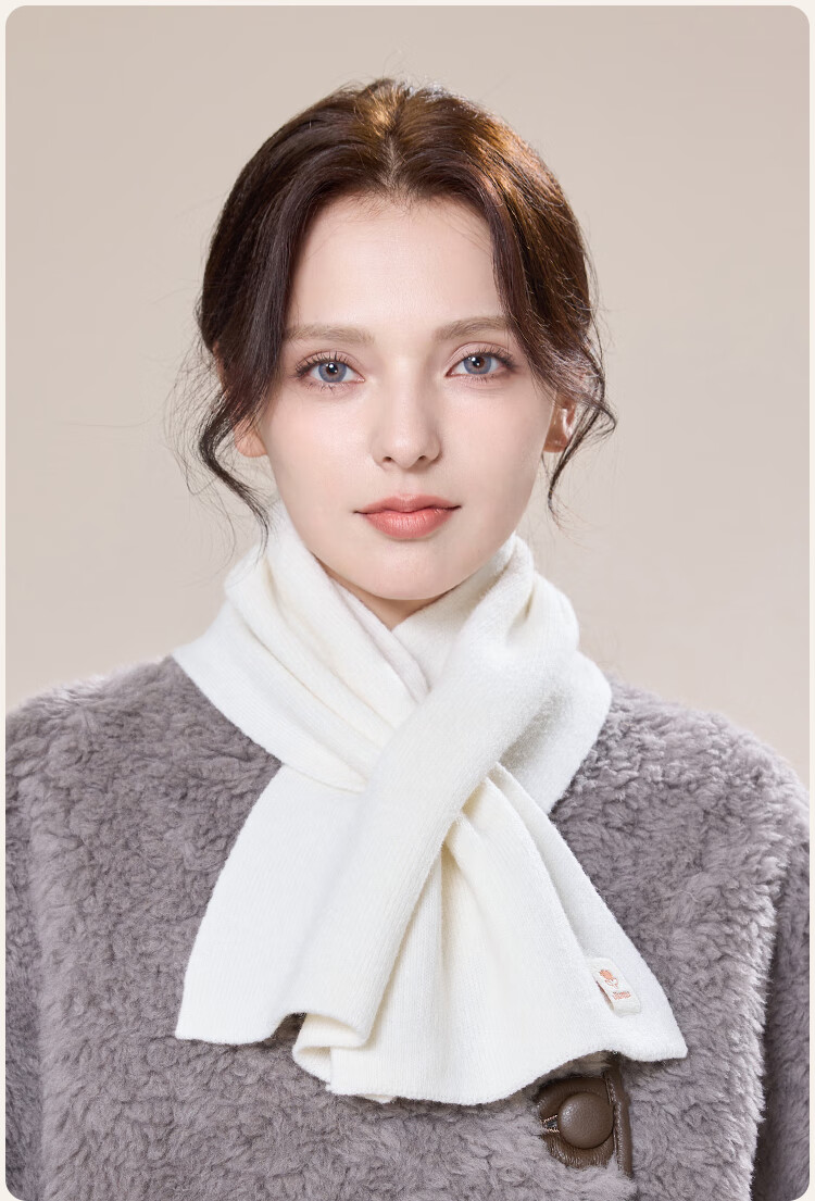 JIUMU Pure Wool Interwoven Small Scarf Women's Autumn Winter Warm Neck Warmer Lightweight Short Scarf for Girls 4